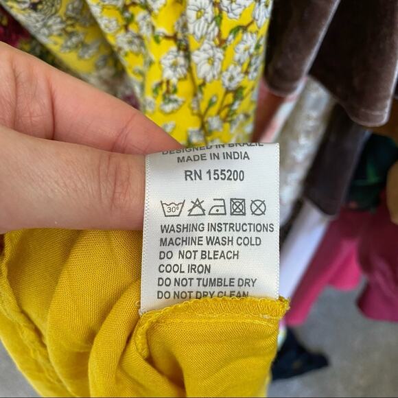 Anthropologie FARM Rio Floral Yellow Boho Maxi Dress Size Medium - Picture 7 of 7